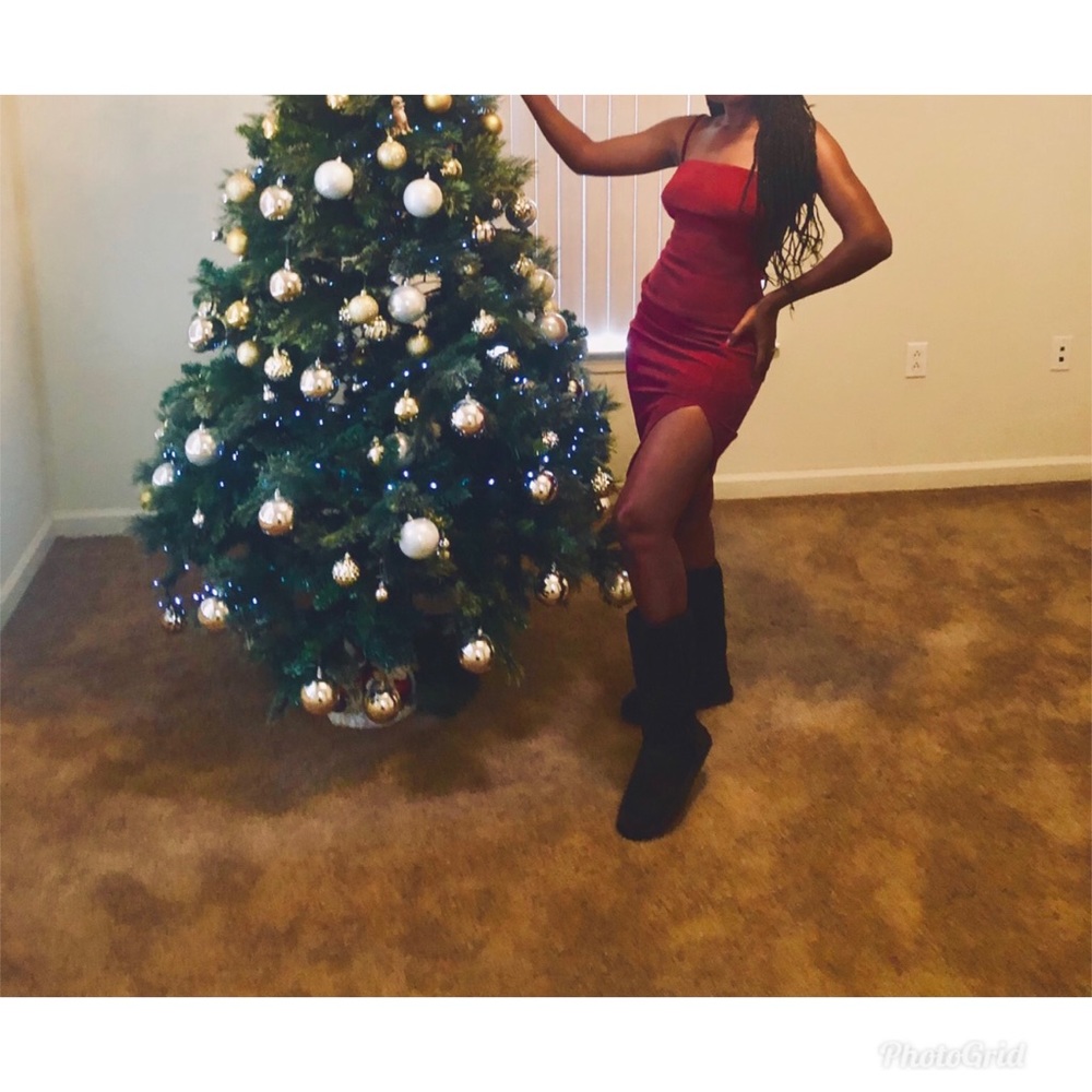 Cranberry colored dress with split